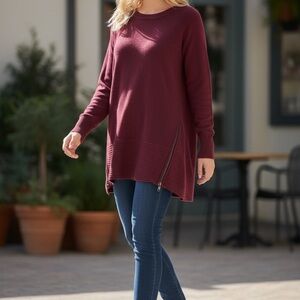 Kasota Rose Size Zip Sweater Women's Crew Neck Burgundy Size S Comfy